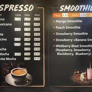 a menu for a smoothie and smoothie