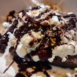 Double Chocolate Brownie Sundae. To go order so ice cream on the side.