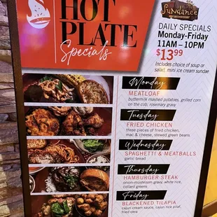 Monday through Friday meal specials.