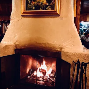 a fire in the fireplace