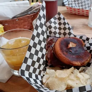 Brisket sandwich and a screwdriver
