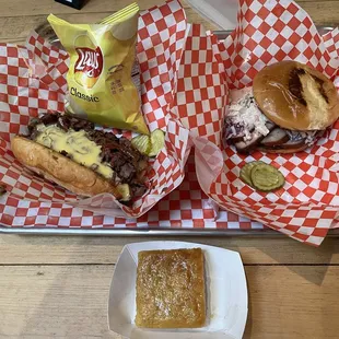 Brisket Philly Cheesesteak, turkey breast sandwich, cornbread