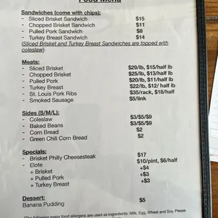 Regular menu