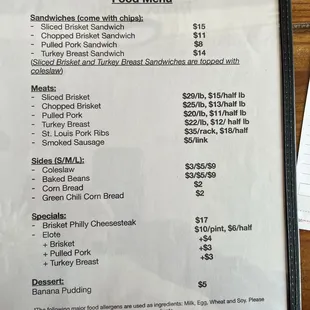 Regular menu