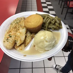 Dinner plate of the food.