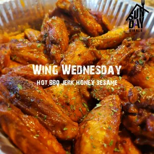 chicken wings in a foil container