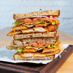 Spicy Chicken sandwich served with a side of house made potato chips