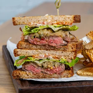Steak sandwich. Also made with ribeye and served with a side of house made potato chips