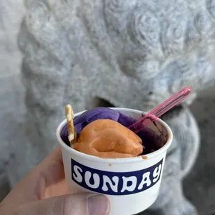 Two half scoops, thai tea and ube. SO GOOD!