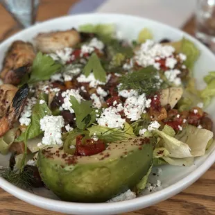 Mediterranean salad with Grilled Shrimp and Avocado