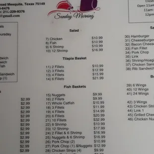 Menu that was text to me by the restaurant