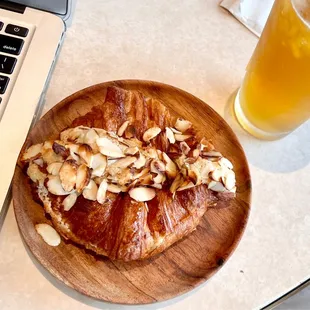 Almond Croissant and Iced Green Tea