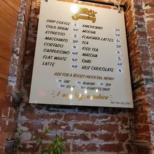 Coffee menu