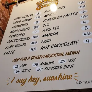 Drink menu 2/13/2022