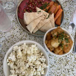Cacio Pepe Popcorn, Cauliflower Tempura, Pretty in Pink Hummus