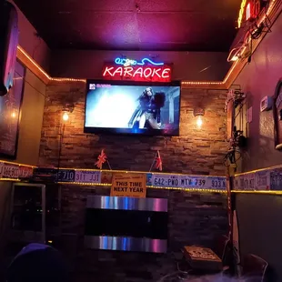 a television in a bar