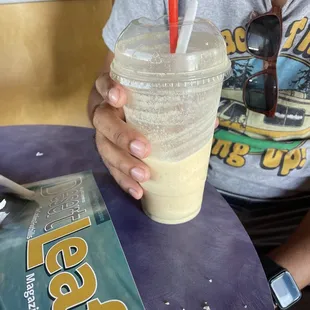 Peanut butter and vanilla frozen yogurt smoothie