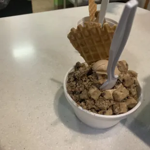 Large ginger and turtle (separate, not swirled) with loads of cookie dough