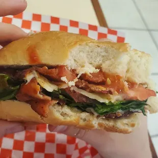 My daughter wanted a BLT. So packed with bacon. She had squished it down before I got a pic.