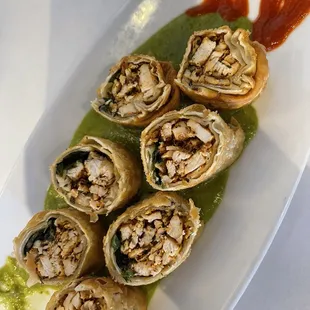 Crispy Blackened Chicken Spring Rolls