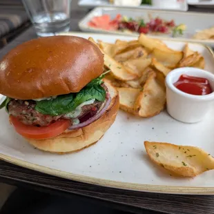Lamb burger with fries