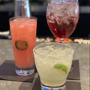 Watermelon Cooler (spicy), Margarita, Lavender Lavender Spritz