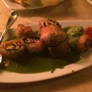 Crispy Blackened Chicken Spring Rolls