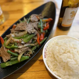 beef and green beans with rice