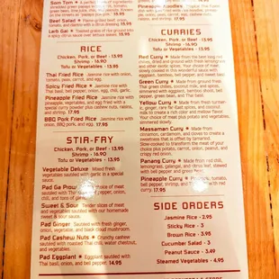 Menu as of April 2023