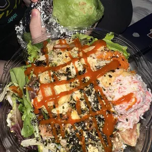 Regular Poke Bowl and Spinach Wrap