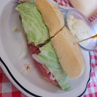 Italian Sub with a side of potato salad. SO GOOD!!