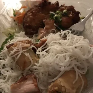 Five spiced roasted chicken with imperial rolls.