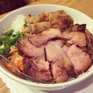 Five spice roasted chicken and imperial rolls