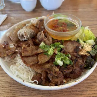 Vermicelli bowl either BBQ pork and imperial rolls