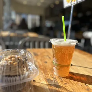 Peanut butter chocolate cupcake Lavender kombucha