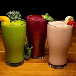 Fuel up or refuel with our smoothie options, full of fresh fruit, protein options, and a variety of vegan or nondairy milk choices.