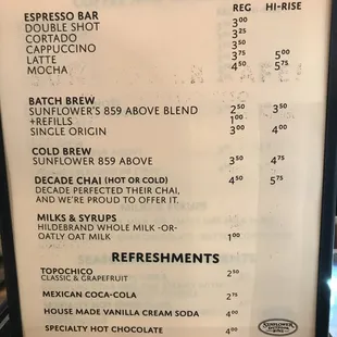 Drink menu