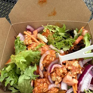 Buffalo tempeh salad (They forgot the ranch dressing.