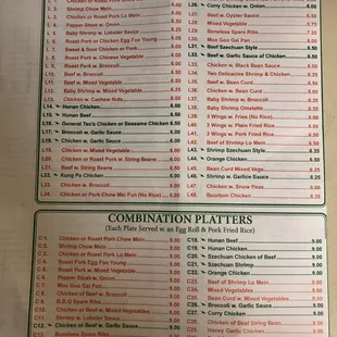 menu for lunch special