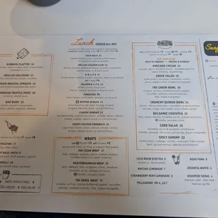 Lunch menu