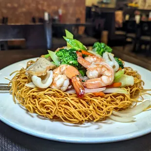 Crispy seafood noodles $17