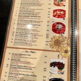Noodle Soup Menu, Rice Plates