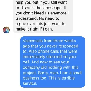 a text message sent by a customer