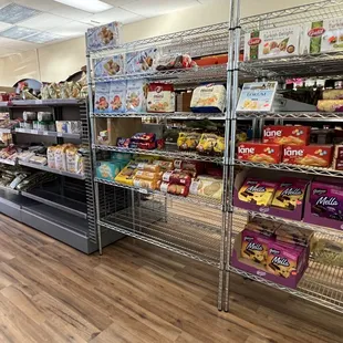 shelves of food in a grocery store