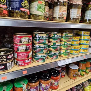 canned food on shelves in a grocery store