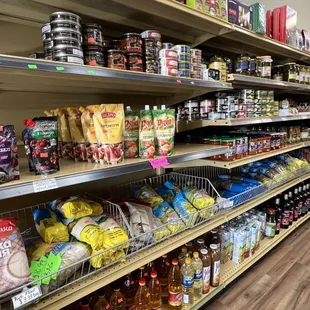 shelves of food in a grocery store