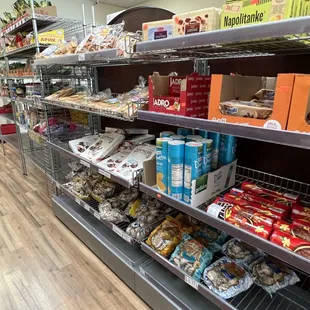 shelves of food in a grocery store