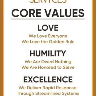 Having Core Values for a solid foundation in a service company is something we realized at the end of last year we wanted to develop.