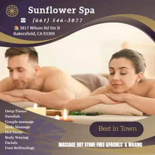 A couple's massage is just like any other massage service, 
but you and your partner receive the massage at the same time, 
o...