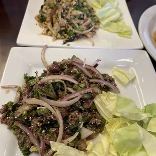 Chicken and beef Larb salads